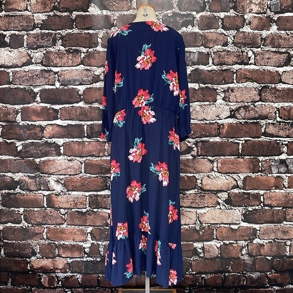 Joules Dress Women's 16 Plus Blue Floral Long Sleeve Maxi V-Neck NWT - Picture 11 of 17